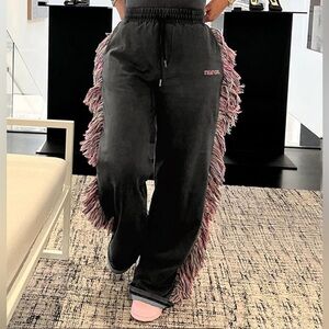 Track Cowgirl Black Track Pants with Pink Fringe